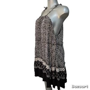 Gentle Fawn Halter Midi Dress Black/White Flowy Size Large Lightweight Lagenlook